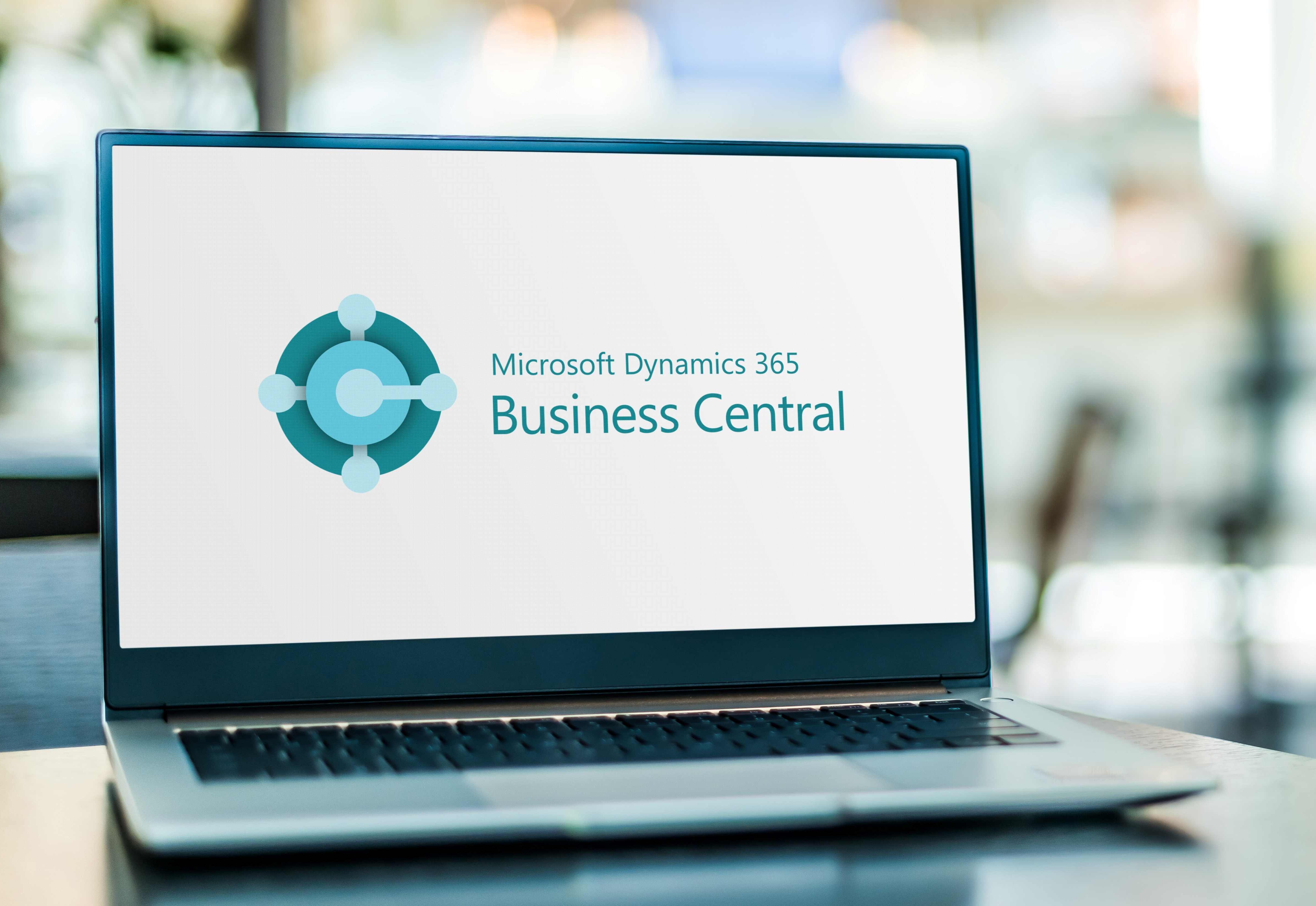 Laptop showing logo of Microsoft Dynamics 365 Business Central